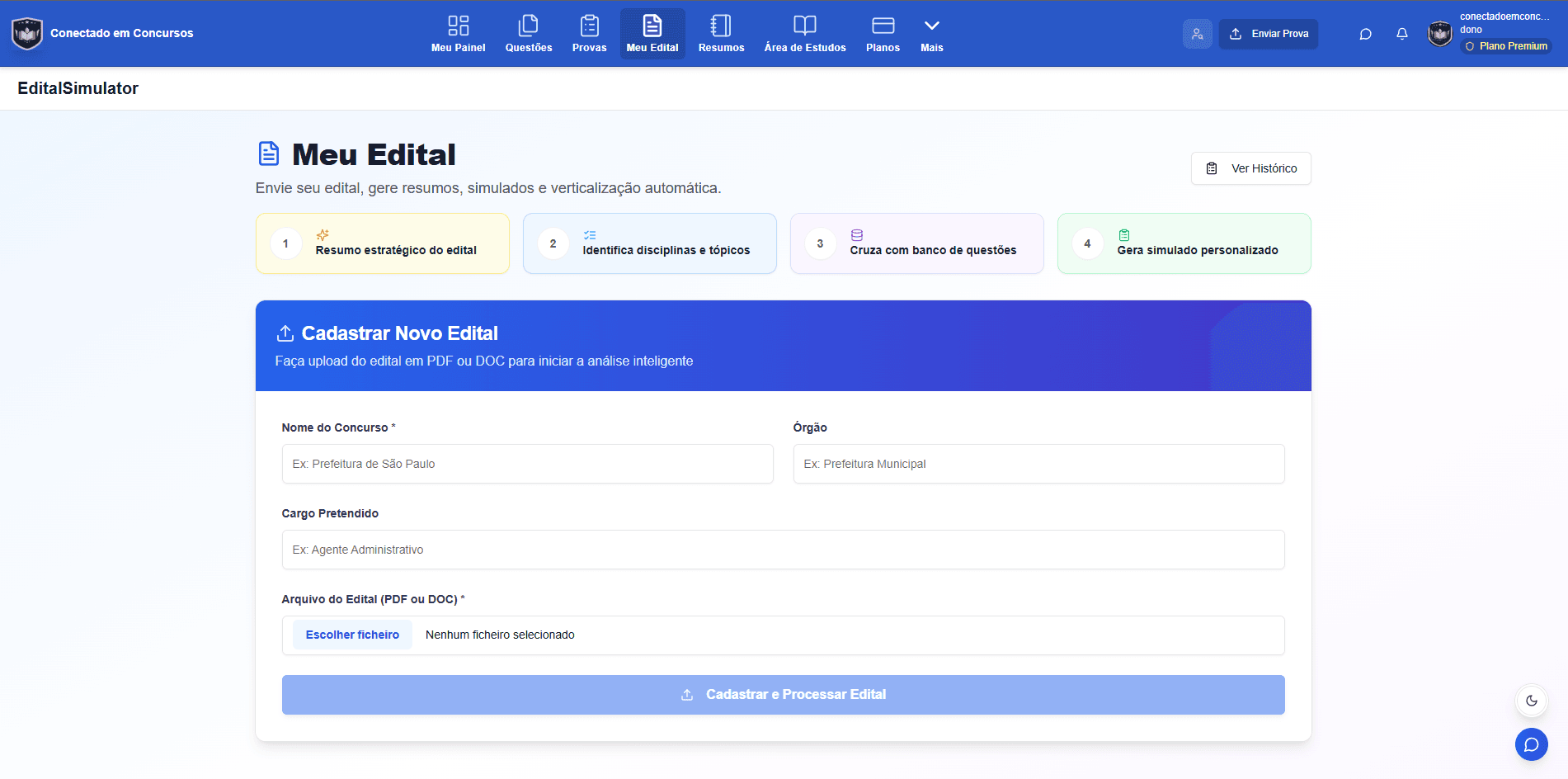 Simulado baseado no edital com análise automática por IA